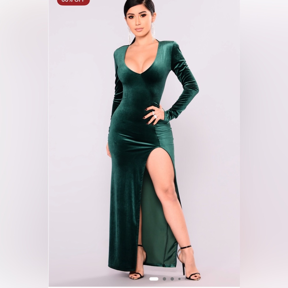 Elegant Green Velvet Dress from fashion nova